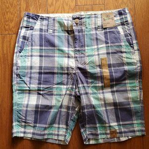 Sears Roebuck Plaid Teal Blue White Shorts Sz 34